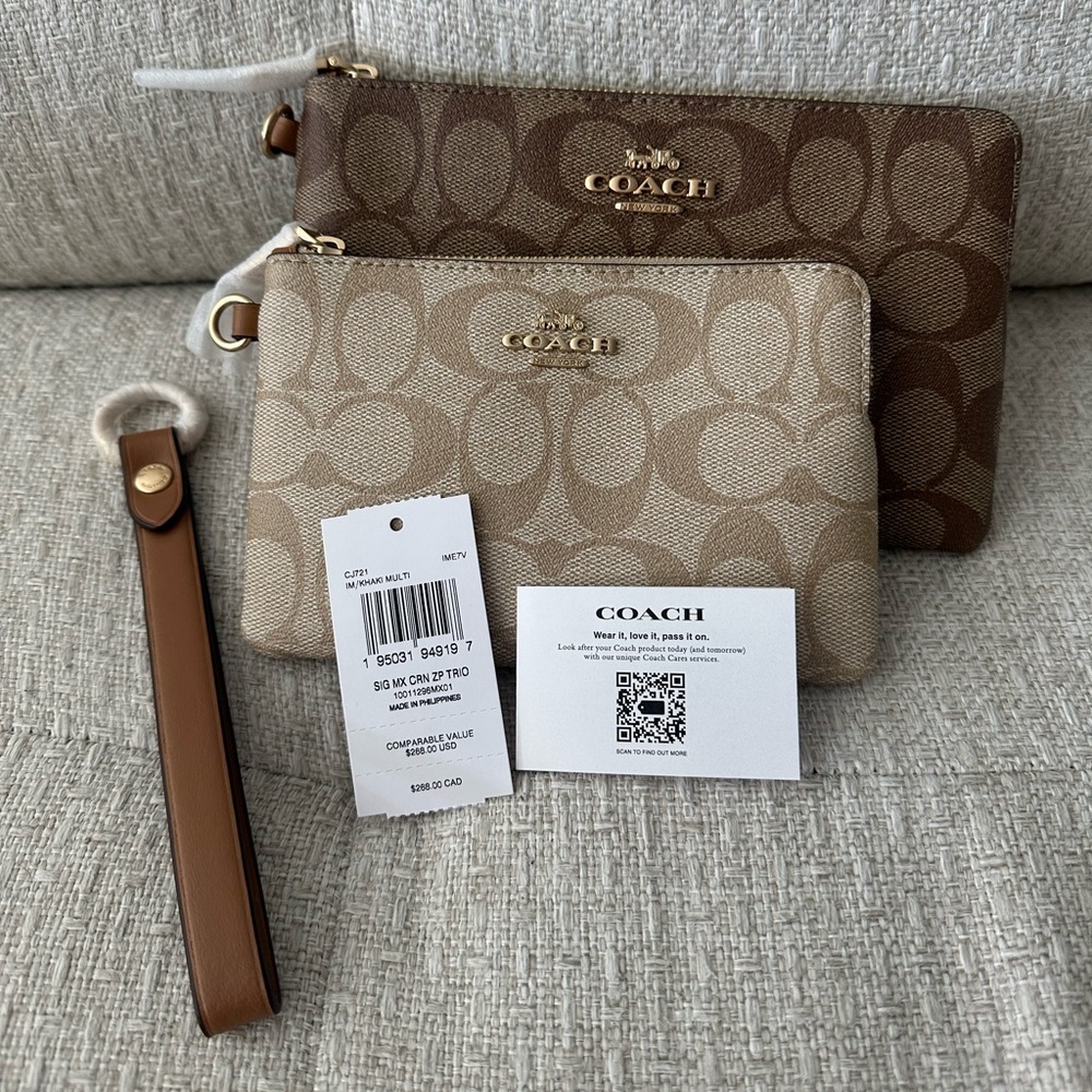 NWT COACH Corner Zip Trio In Signature Canvas ***MEDIUM and LARGE pouch only***